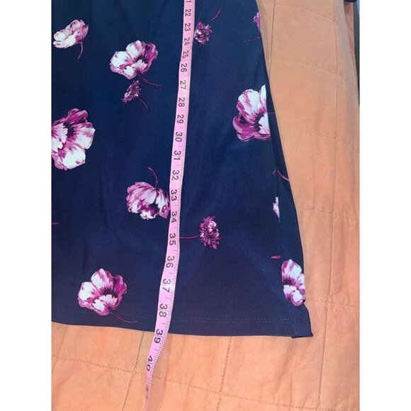 Lauren Ralph Lauren Navy & Pink Floral Print Midi Dress 3/4 Sleeves Scoop Neck - Picture 8 of 10